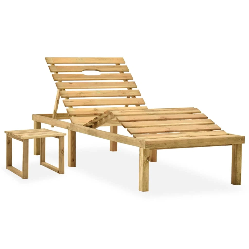 Lettino prendisole sedia a sdraio lettino prendisole letto da giardino mobili da esterno per patio 200 x 70 x (31,5-77) cm con tavolo e cuscino pino impregnato 02_0012672