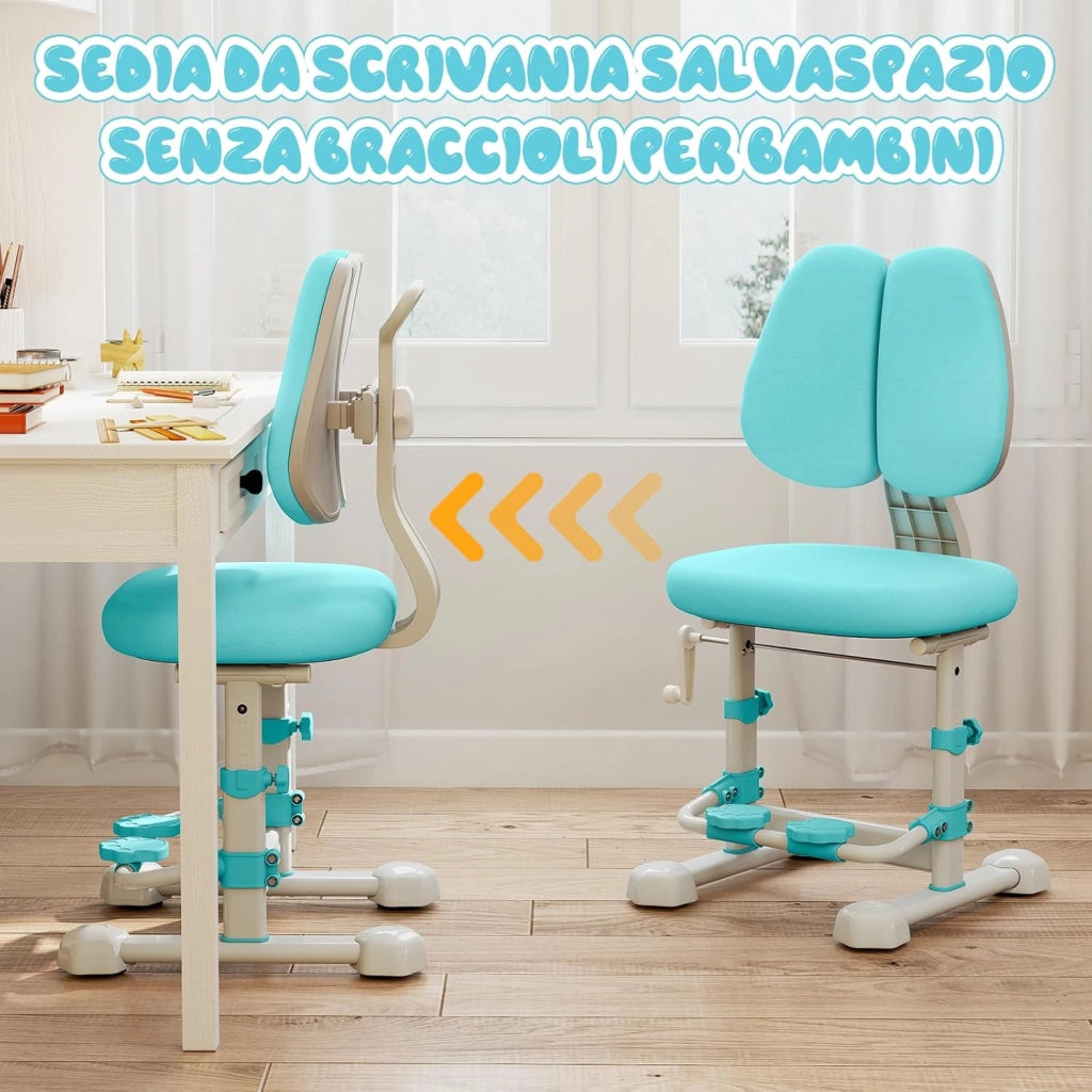 Sedia da Studio per Bambini, Poltrona Ergonomica da Scrivania con Schienale Doppio Regolabile e Poggiapiedi, Sedia Regolabile in Altezza Senza Braccioli per Bambini 3+ Anni (Blu)