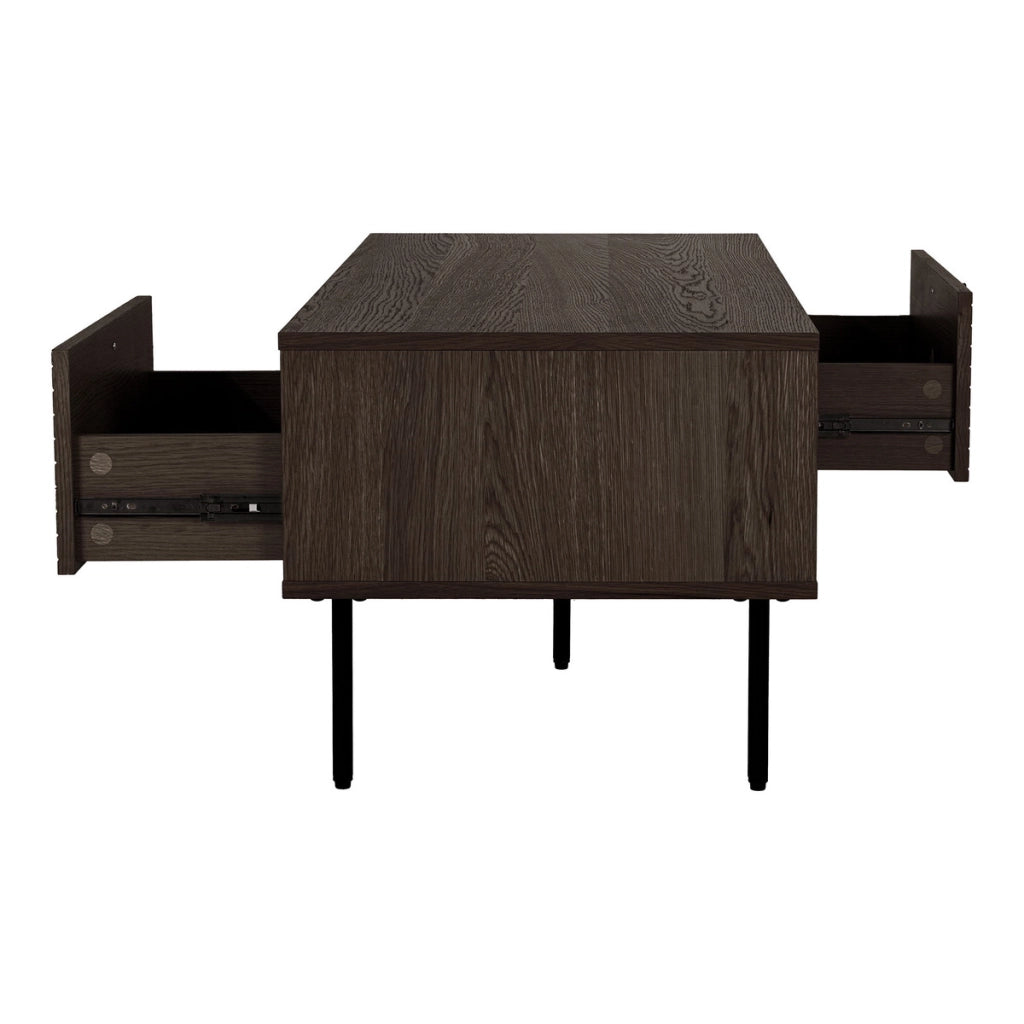 Tavolino da Caffè Kyoto Rovere Fumé con 2 Cassetti e Gambe Nere — 100×50×45 cm