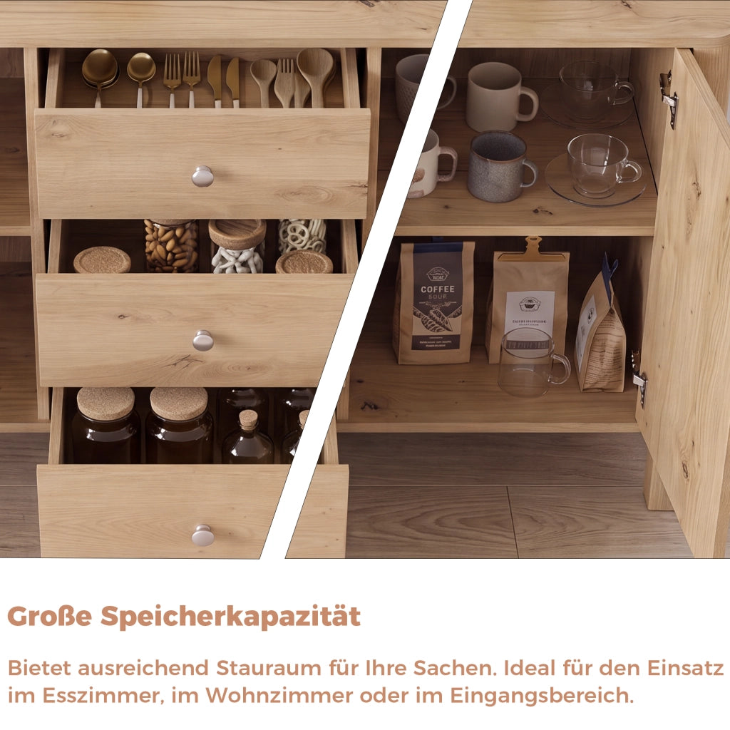 Credenza con 3 cassetti e 2 ante con ripiano interno per soggiorno sala da pranzo e camera da letto 120 × 40 × 80 cm