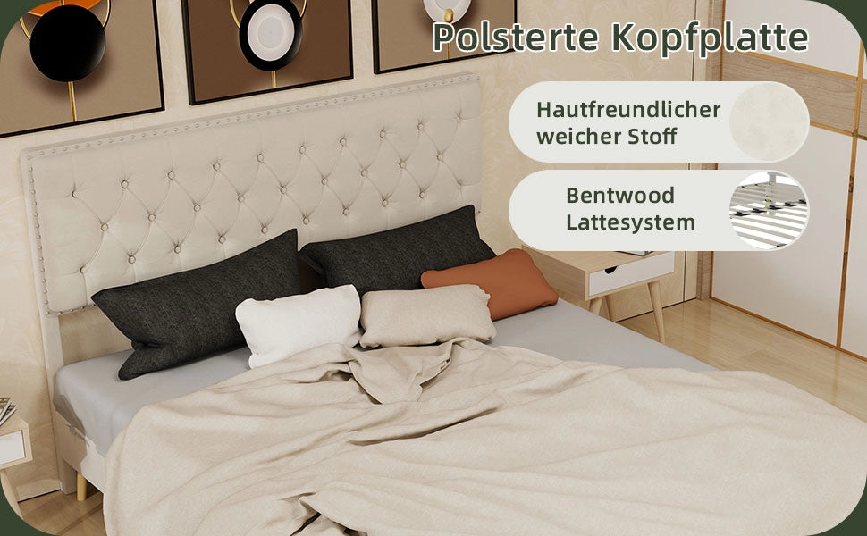 Letto imbottito con testiera ¨C Minimal ¨C beige 160x200 cm