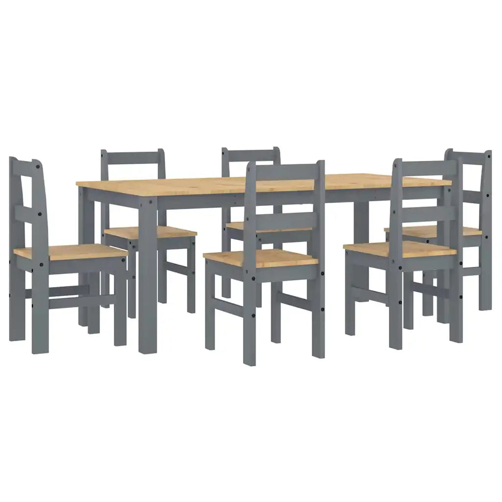 Set da Pranzo 7 pz Panama Grigio in Legno Massello di Pino 3345192
