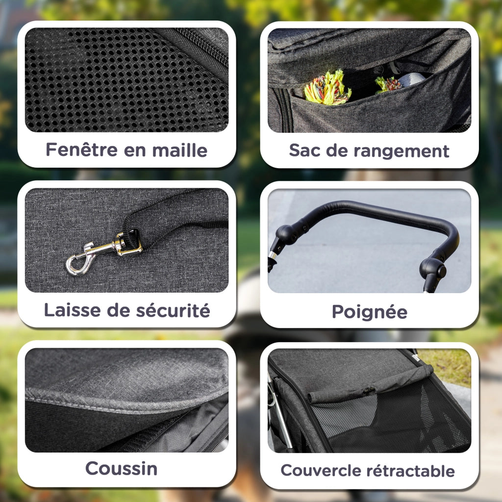 Carrello per cani ¨C zephmum ¨C 4 ruote pieghevole cuscino lavabile grigio