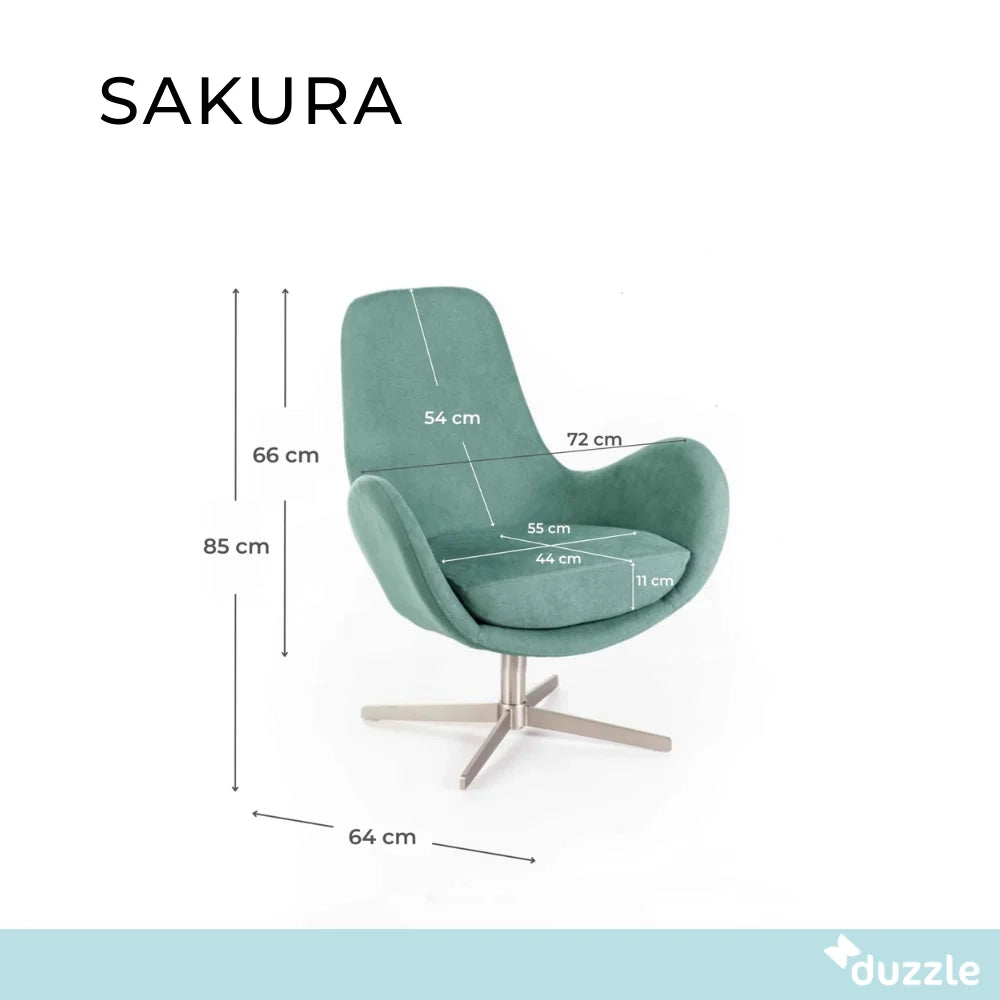Poltrona girevole 360° in tessuto con braccioli Sakura giallo | Duzzle