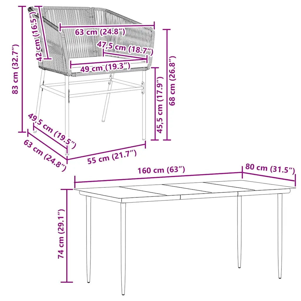 Set Pranzo da Giardino 7 pz Nero con Cuscini Polyrattan Vetro 3334517