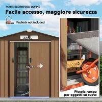 Casetta da Giardino Porta Utensili in Lamiera con Porte Scorrevoli, 213x130x185cm, Giallo