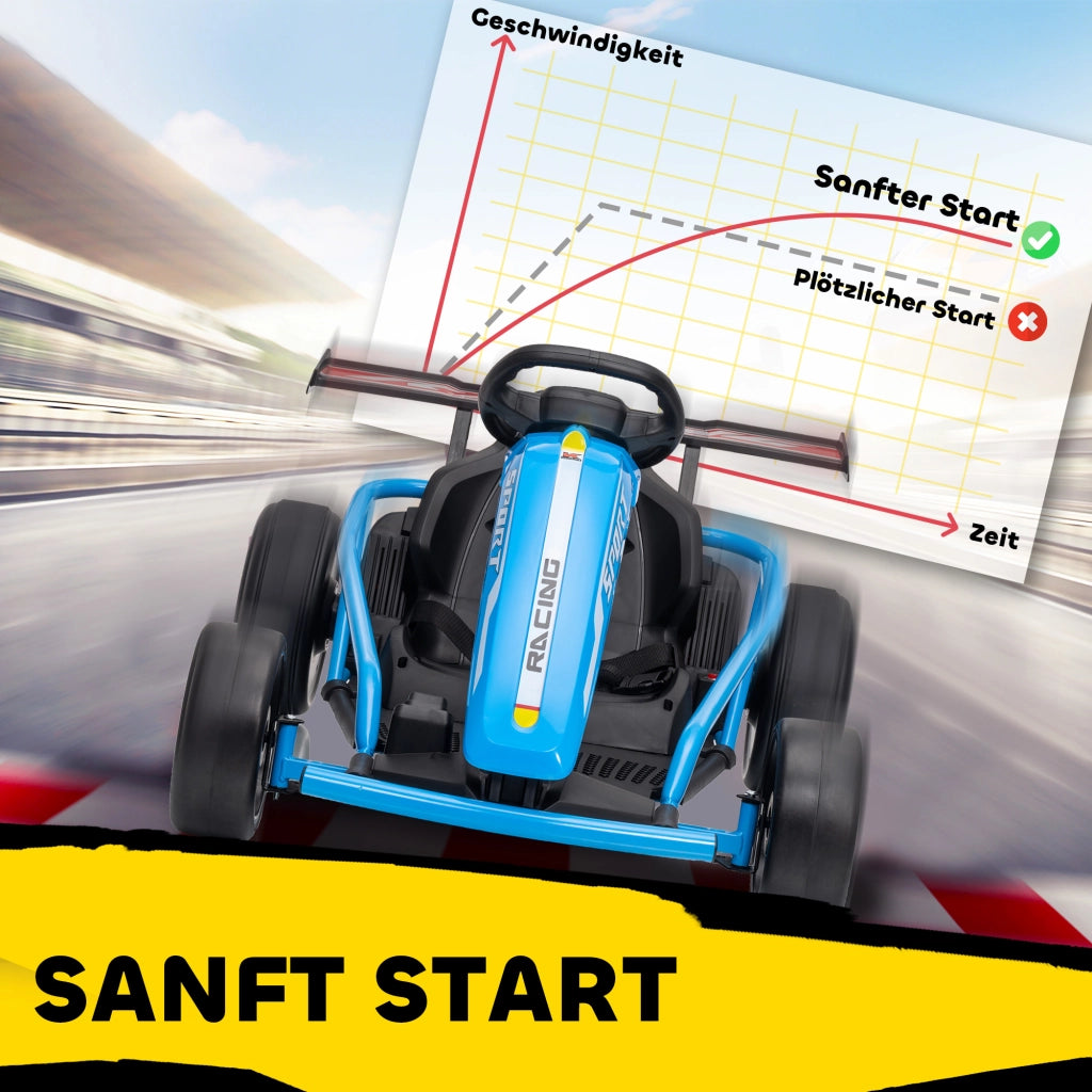 Go-Kart Elettrico per Bambini 8-12 Anni ¨C Minimal ¨C Blu, Nylon, 24V