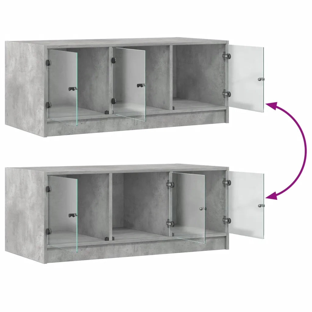 Tavolino Salotto con Ante in Vetro-Tavolino da soggiorno-Tavolo Grigio Cemento 102x50x42 cm