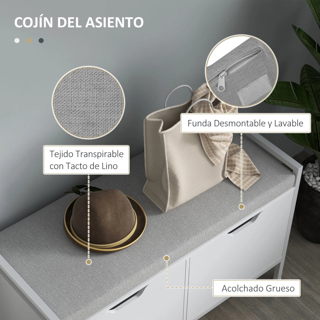 Scarpiera con panca e cuscino ¨C zephmum ¨C bianco 84x35x50 cm