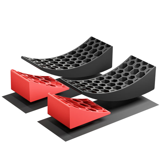 Cunei fermaruota Set con cunei, cunei rotondi, livella a T e tappetini, portata fino a 13 t, cunei di livellamento fino a 10 cm, per camper, roulotte e rimorchi