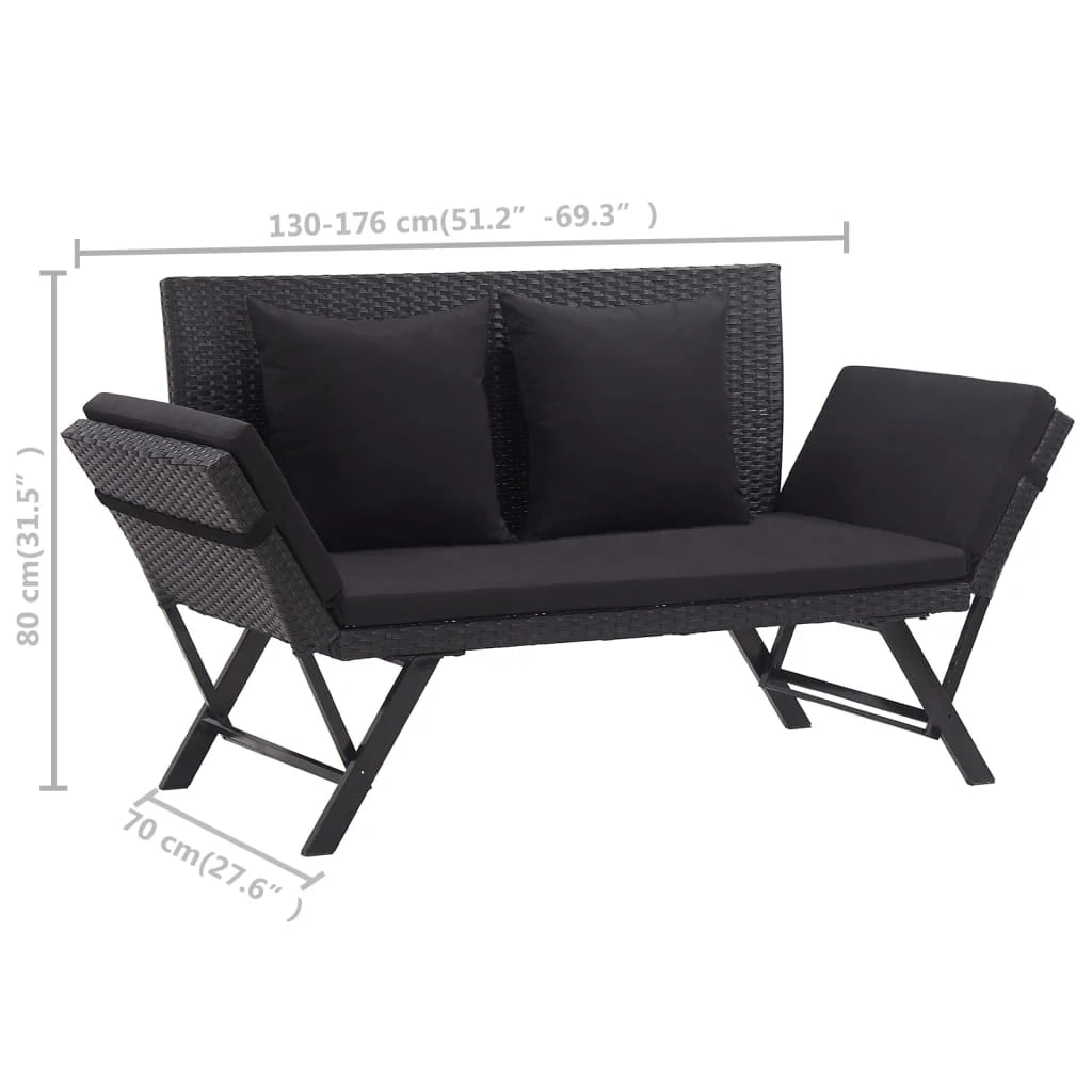Panca da giardino mobili da esterno per patio mobili da terrazza con cuscini 110 x 60 x 32 cm resina intrecciata nera 02_0011595