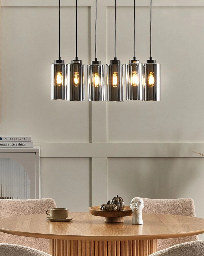Lampada a sospensione Base in ferro grigio e nero Paralume in vetro fumé 6 punti luce Accessori per la casa Illuminazione