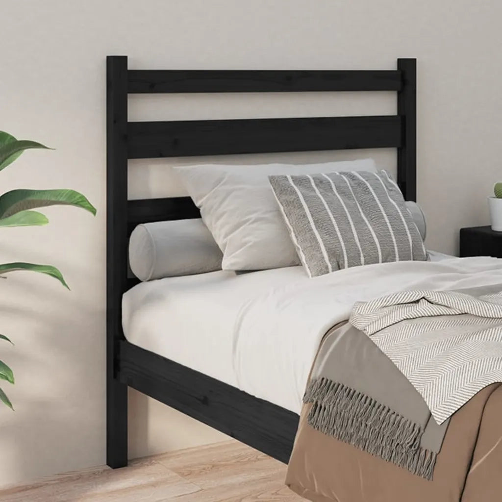 Testiera per Letto Nera 106x4x100 cm in Legno Massello di Pino 818409