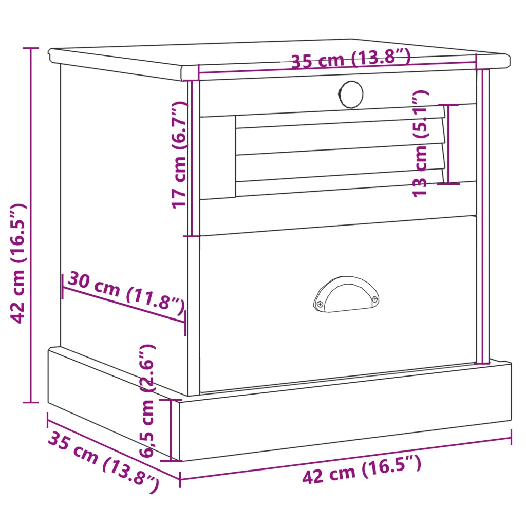 Comodino VIGO Grigio 42x35x42 cm in Legno Massello di Pino 353159