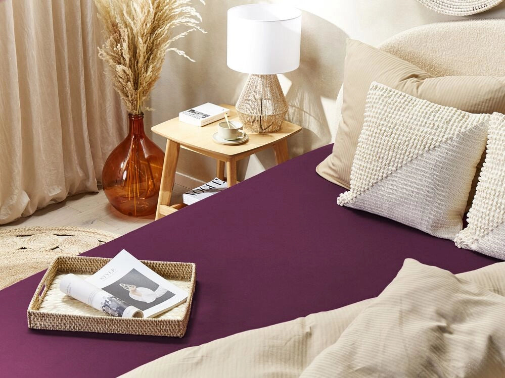 Lenzuolo con angoli cotone bordeaux 180 x 200 cm con bordi elastici modello classico a tinta unita camera da letto classica