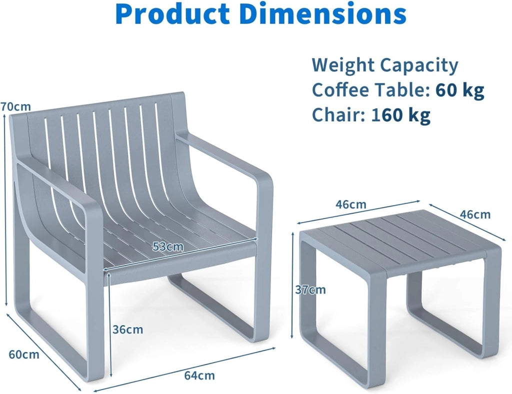Set di sedie da giardino, 2 pezzi, resistenti alle intemperie, con sedie ergonomiche in PP e tavolino da caffè quadrato, per balcone e veranda