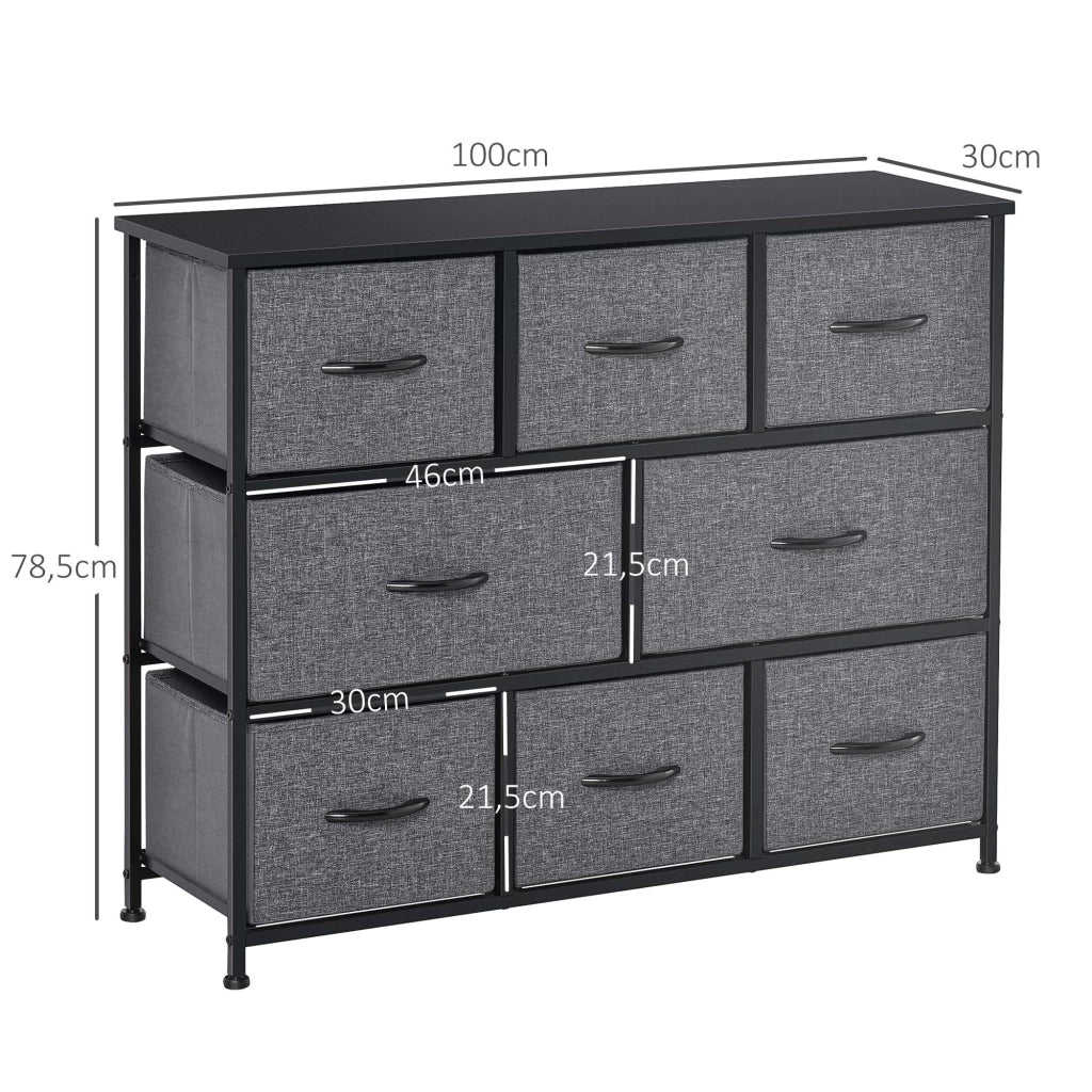 Cassettiera con 8 cassetti in tessuto, 2 grandi e 6 piccoli ¨C zephmum ¨C Grigio, Struttura in metallo, Kippschutz, 138x40x?