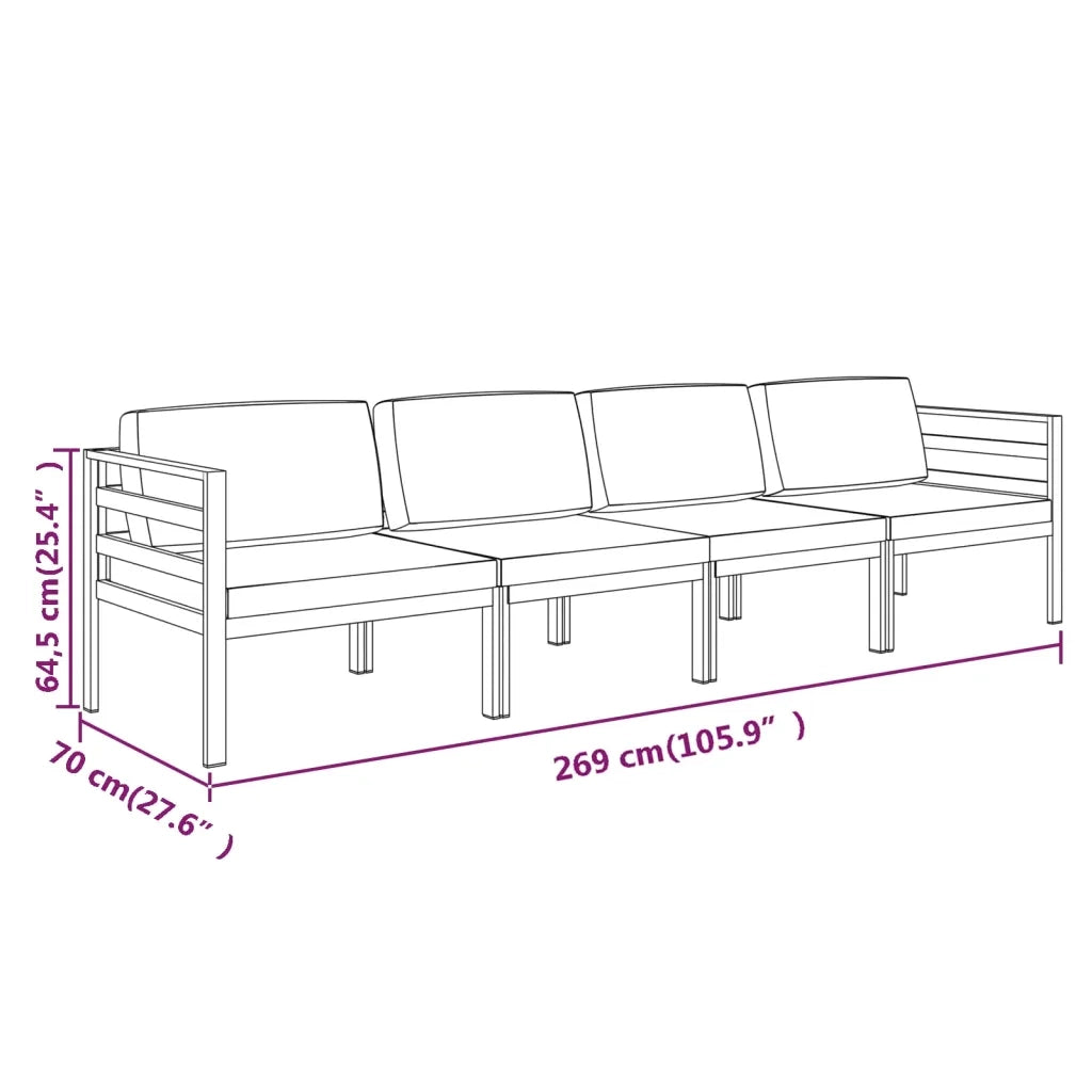 Set Divani da Giardino 4 pz con Cuscini in Alluminio Antracite