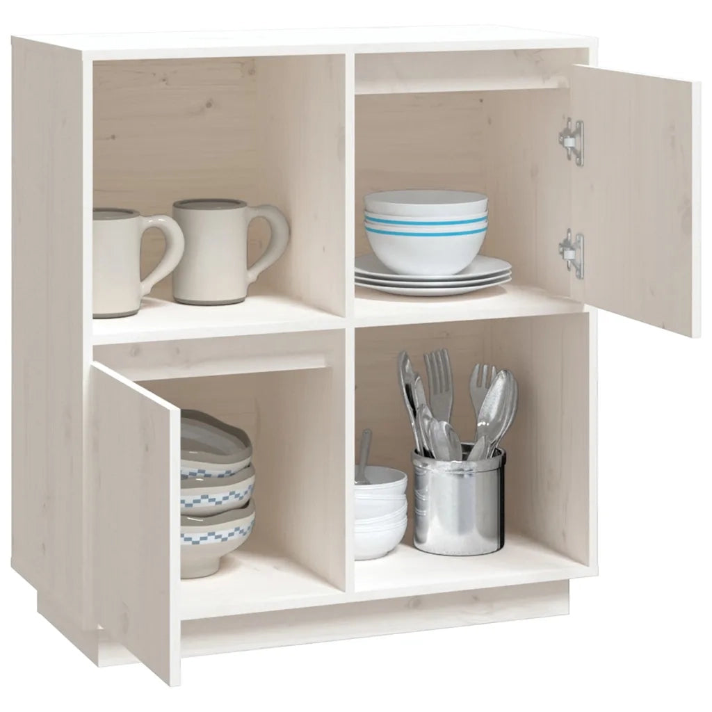 Credenza Bianca 74x35x80 cm in Legno Massello di Pino 814350
