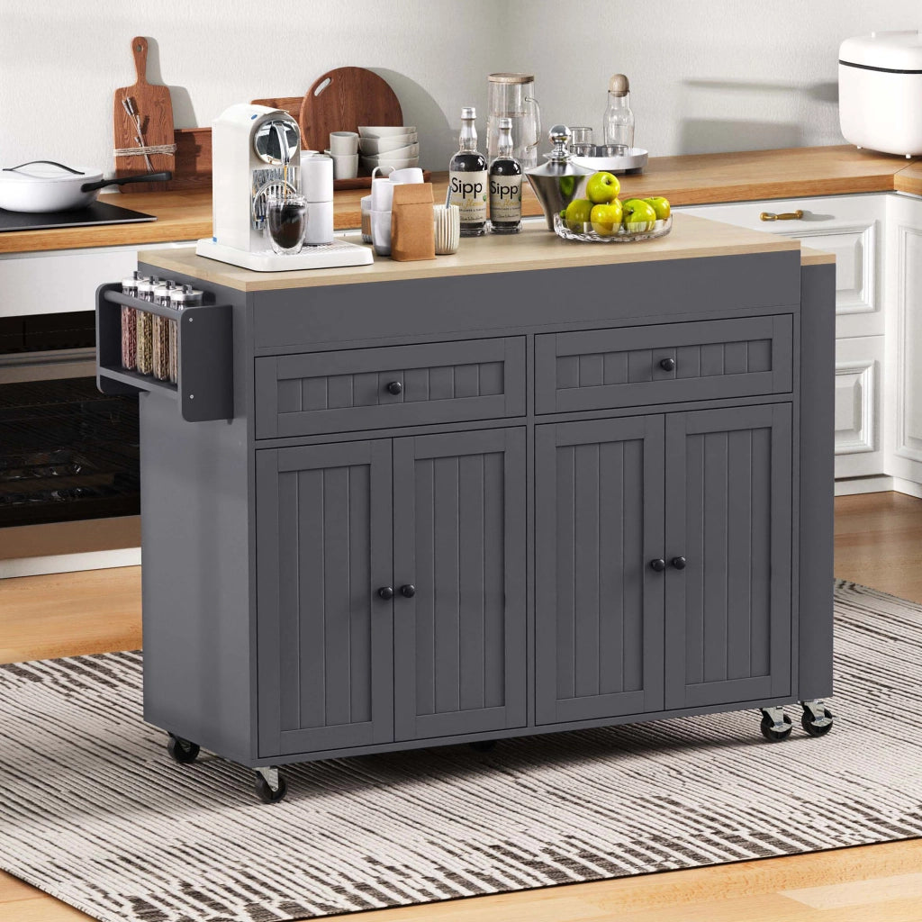 Isola da Cucina con Piano Estensibile e 7 Ruote per Cucina e Sala da Pranzo in MDF 112-180;5x45x92;2 cm Grigio e Naturale