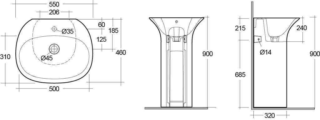 Lavabo freestanding in ceramica bianco con foro rubinetto Sensation - Rak Ceramics
