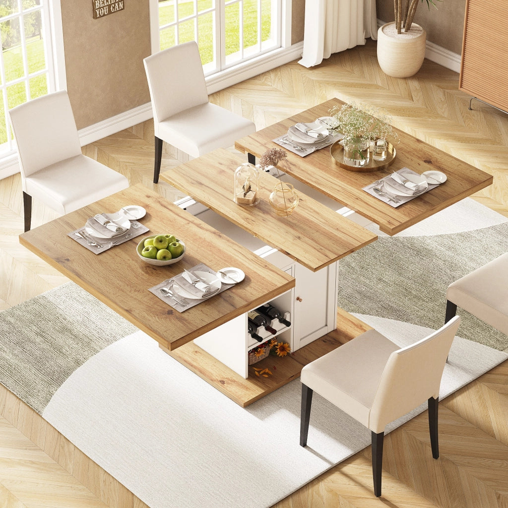 Tavolo allungabile con anta cassetto e ripiani regolabili per cucina e soggiorno in MDF bianco 110 × 80 × 75 cm