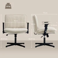 Sedia da Ufficio con Braccioli Ribaltabili, Sedile Largo, senza Ruote, Altezza Regolabile, Girevole, Crema