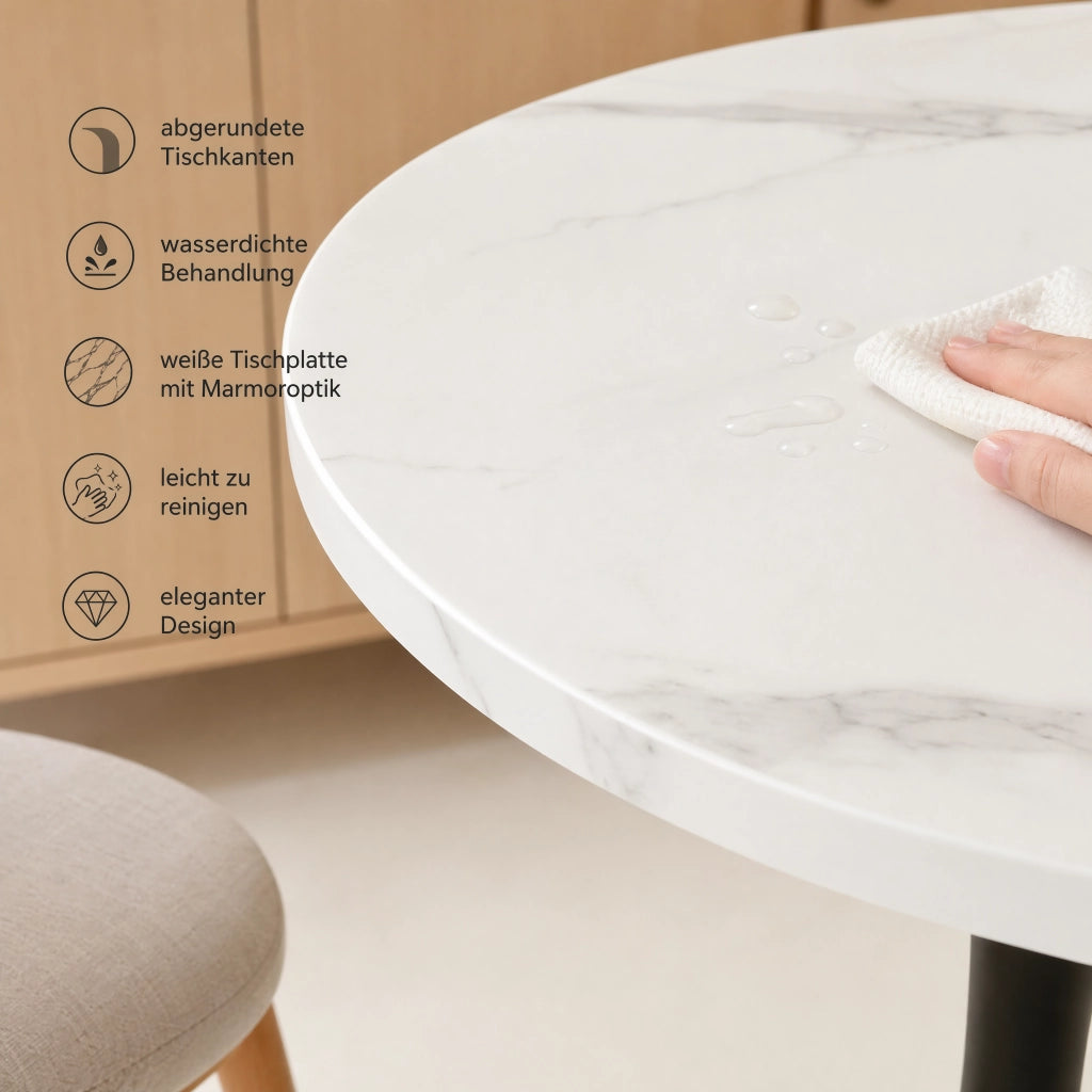 TAVOLO Rotondo 80 cm MDF effetto marmo bianco e metallo nero per 2-4 persone