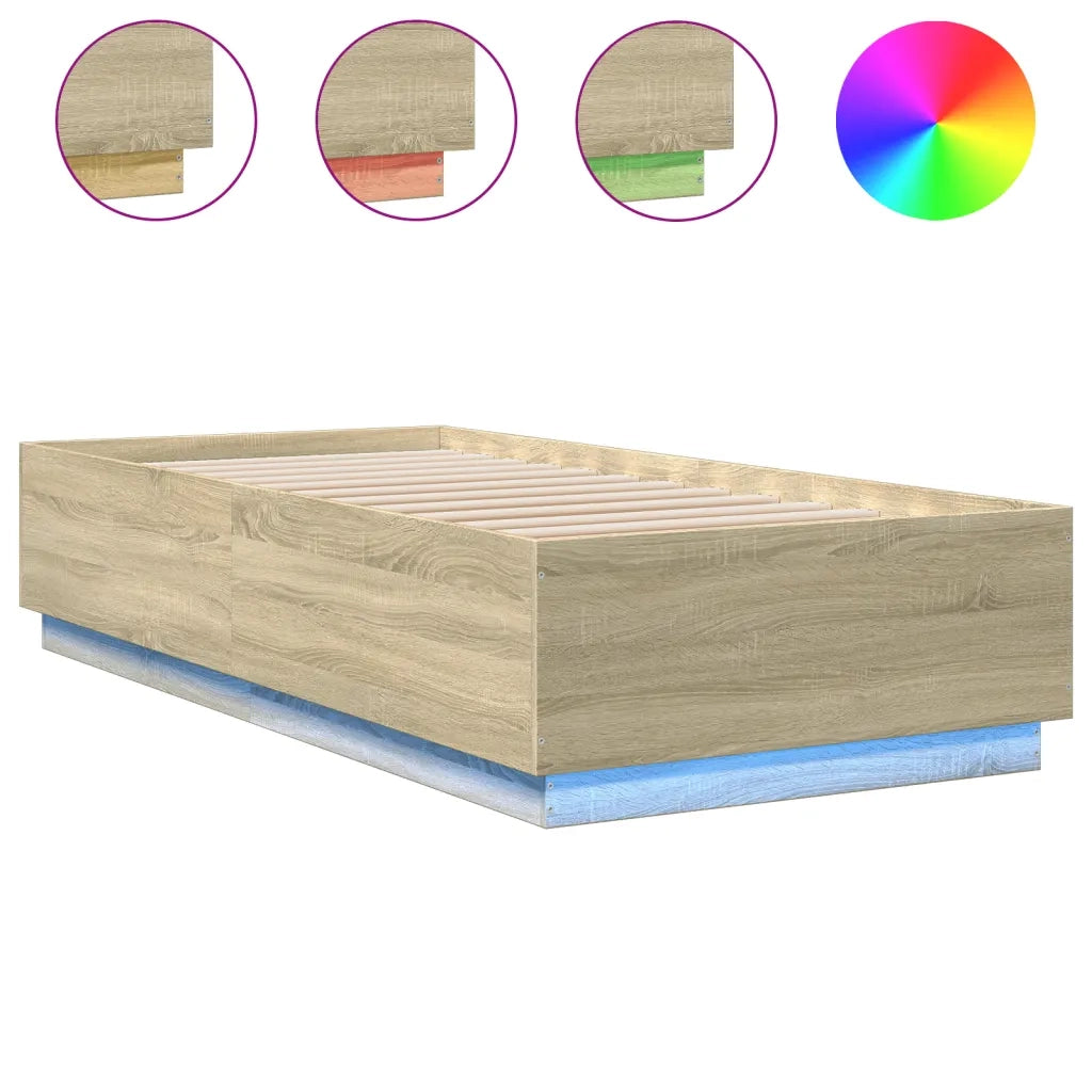 Giroletto con Luci LED-Struttura Letto Rovere Sonoma 90x200cm Legno Multistrato 376456