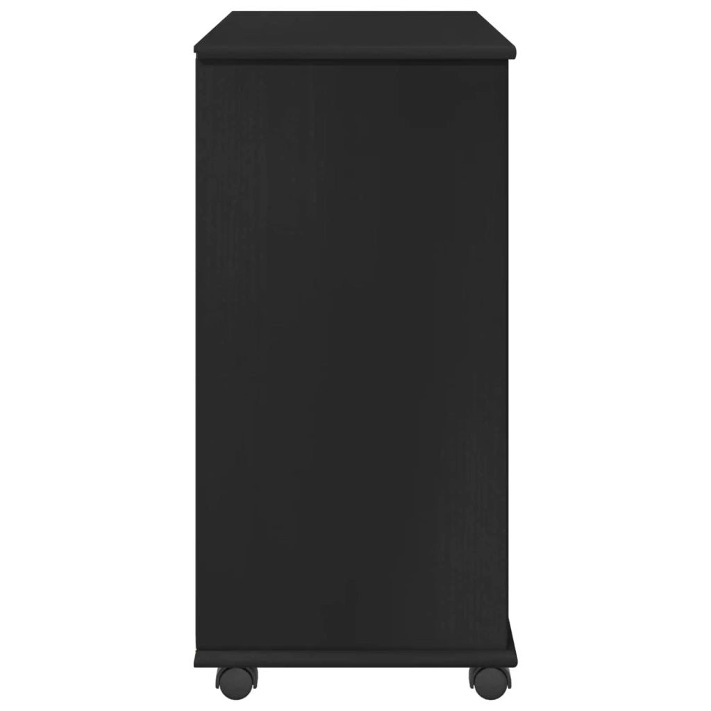 Mobile con Ruote Nero 63,5 x 39 x 79 cm Legno di Pino Massello