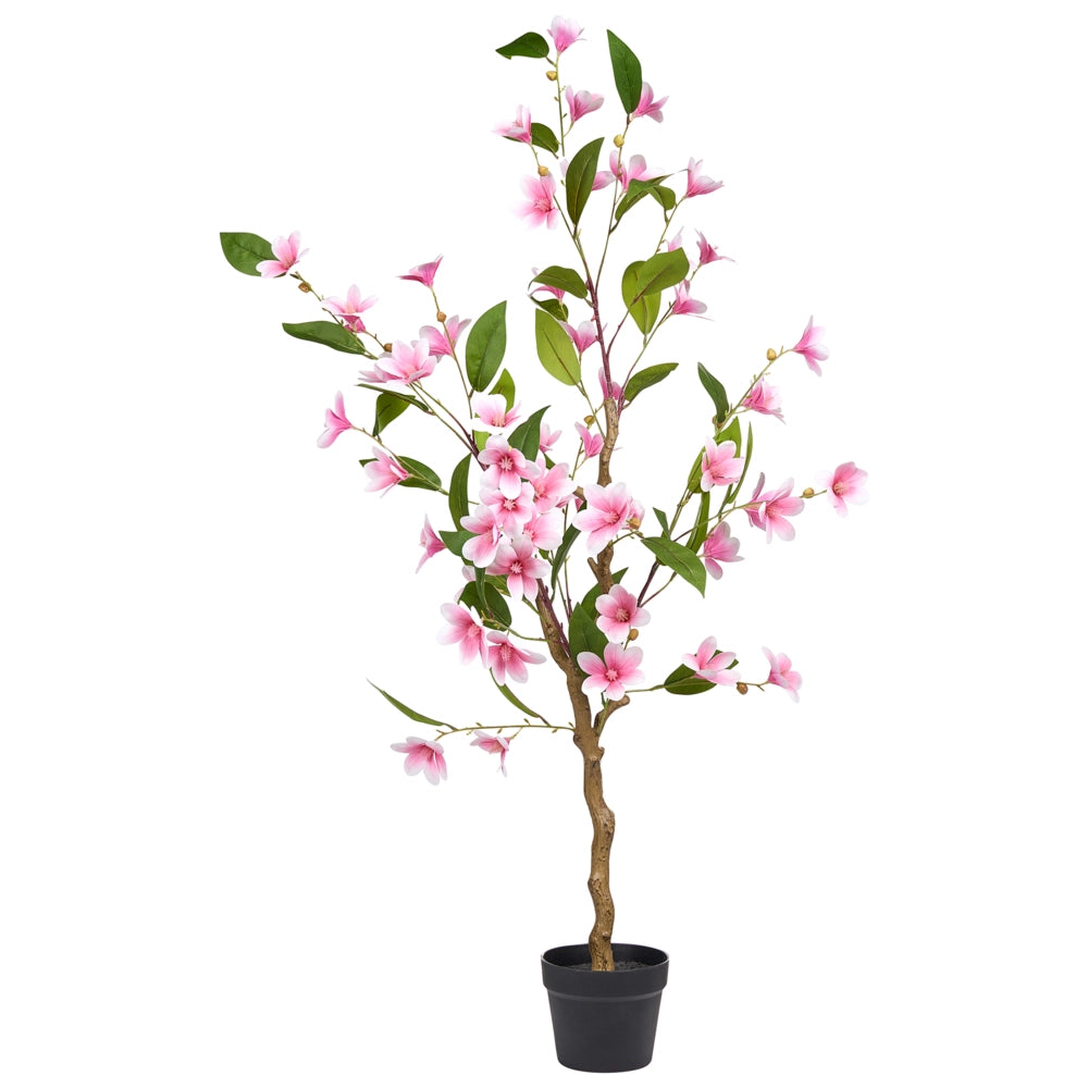 Magnolia artificiale in vaso in materiale sintetico verde e rosa Accessorio decorativo per interni