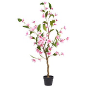 Magnolia artificiale in vaso in materiale sintetico verde e rosa Accessorio decorativo per interni