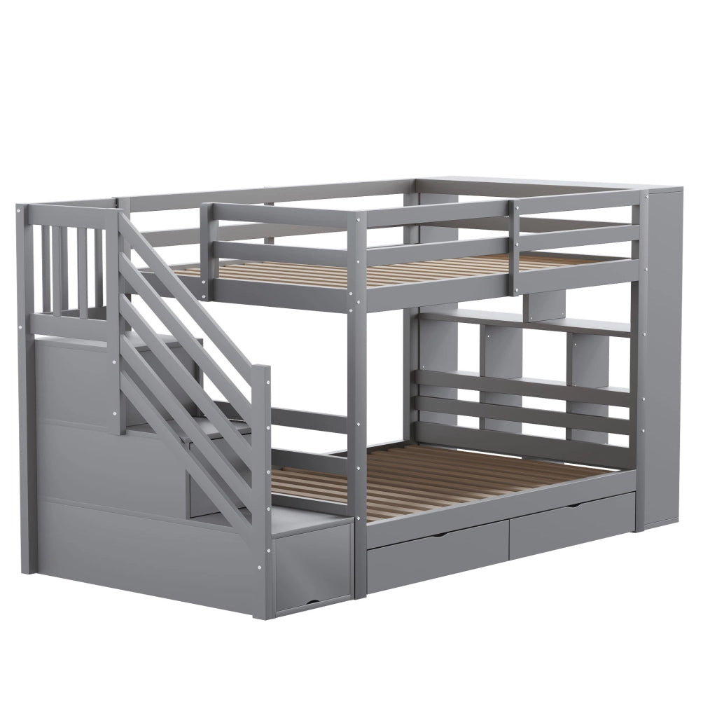 Letto a castello 90x200 cm grigio con scala contenitore