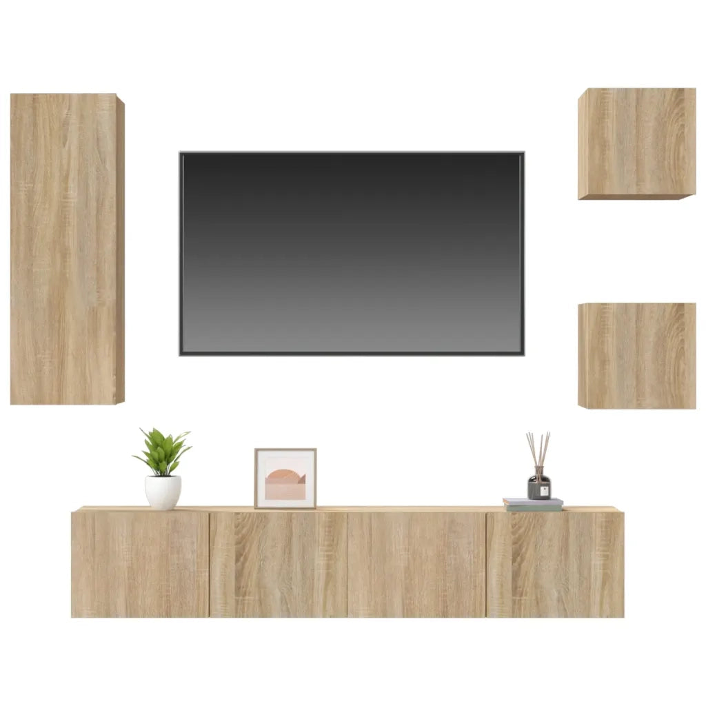 Set di Mobili Porta TV 5 pz Rovere Sonoma in Legno Multistrato 3114440