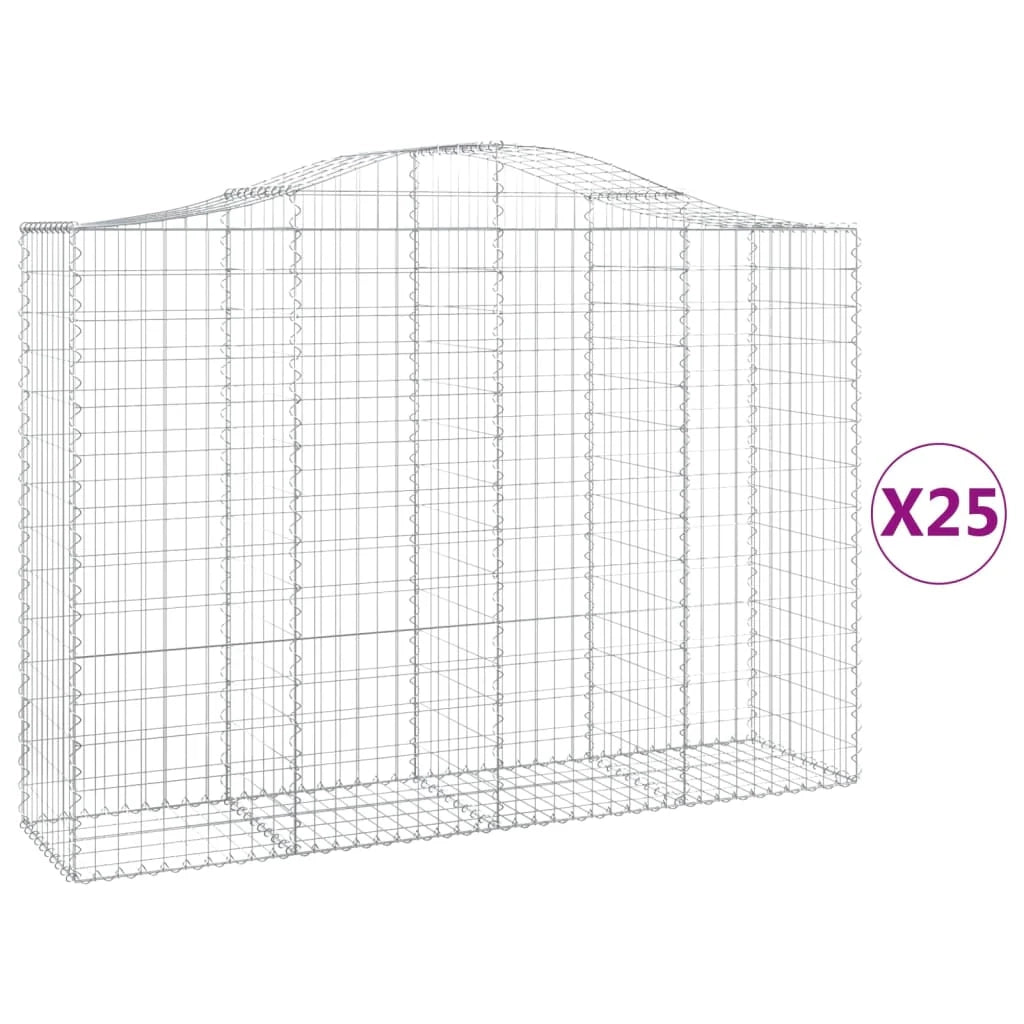 Cestini gabbioni recinzione a gabbia muro di contenimento ad arco 25 pezzi 200 x 50 x 140/160 cm ferro zincato argento 02_0040677