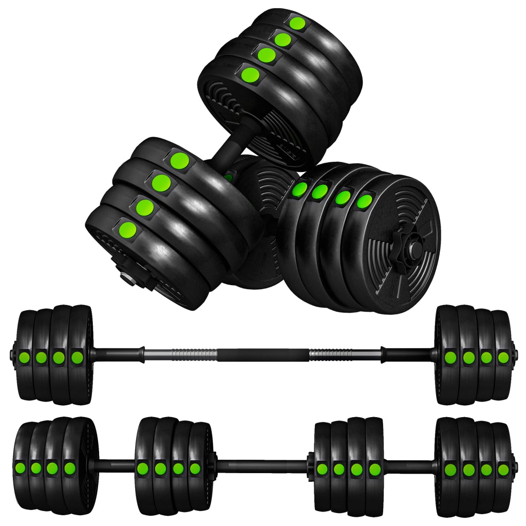 Set manubri 2 in 1 con bilanciere ¨C Minimal ¨C 30 kg, Nero/Verde