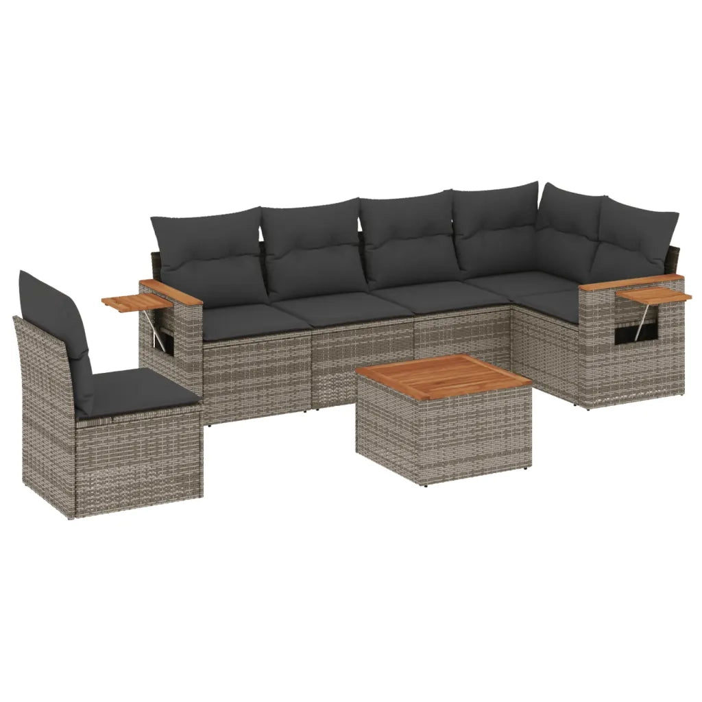 Set Divani da Giardino 7 pz con Cuscini Grigio in Polyrattan 3259267