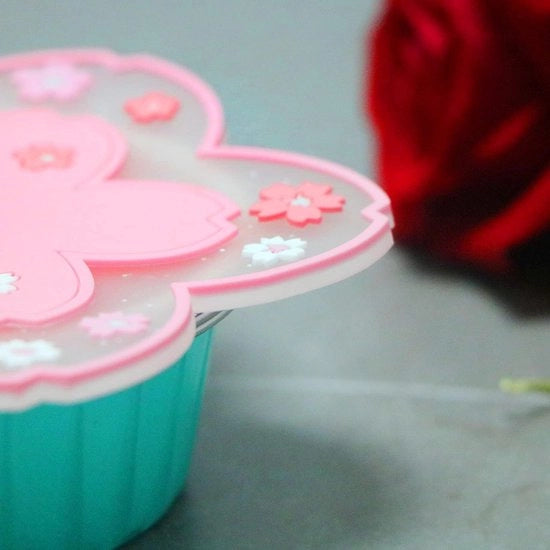 Set di 6 sottopiani in silicone, antiscivolo, resistenti al calore, sottopiani per bicchieri in vetro, sottopiani con forma di cappuccino a fiori di ciliegio, diametro 11,5 cm (rosa e bianco)