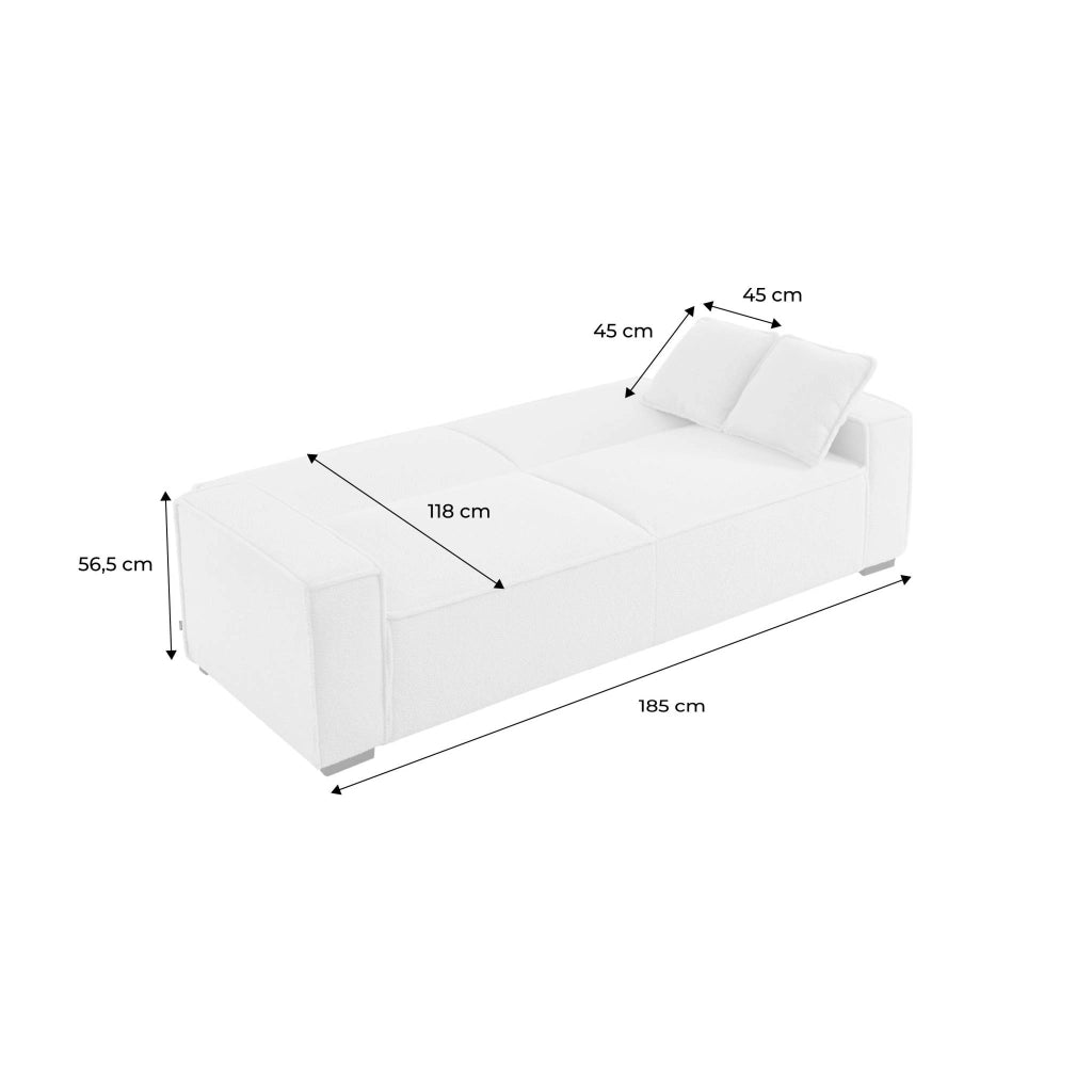 Divano letto in tessuto bouclé, 3 posti, crema