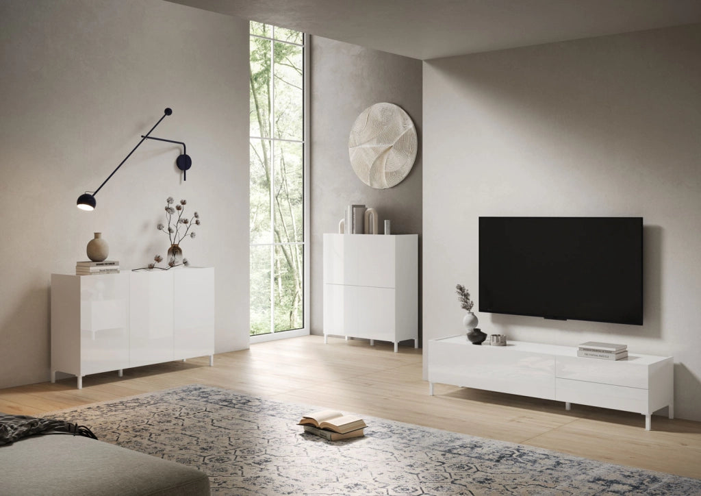 Madia 3 ante/4 cassetti 174x40x84 cm Solaria bianco lucido