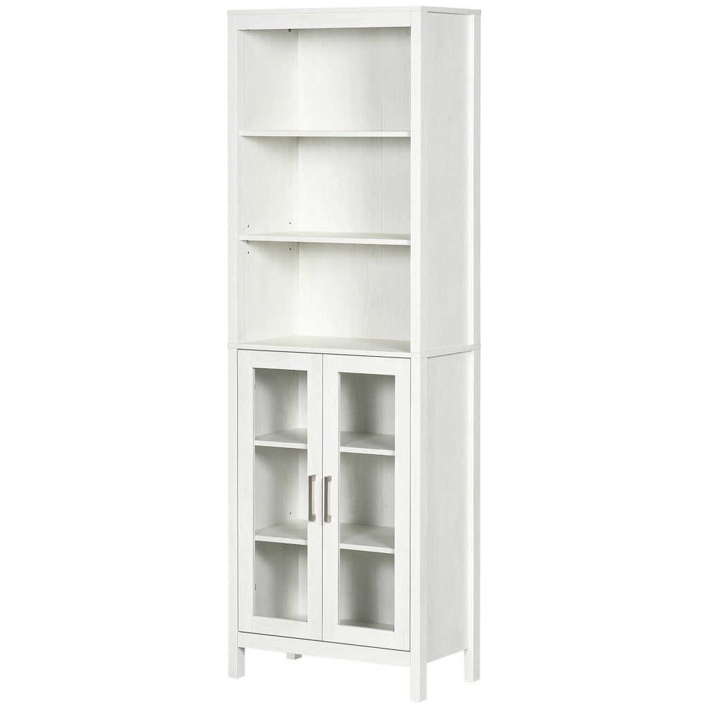 Colonna Bagno con Ante Vetro e 3 Ripiani ¨C Zephmum ¨C 53x30x162 cm Bianco