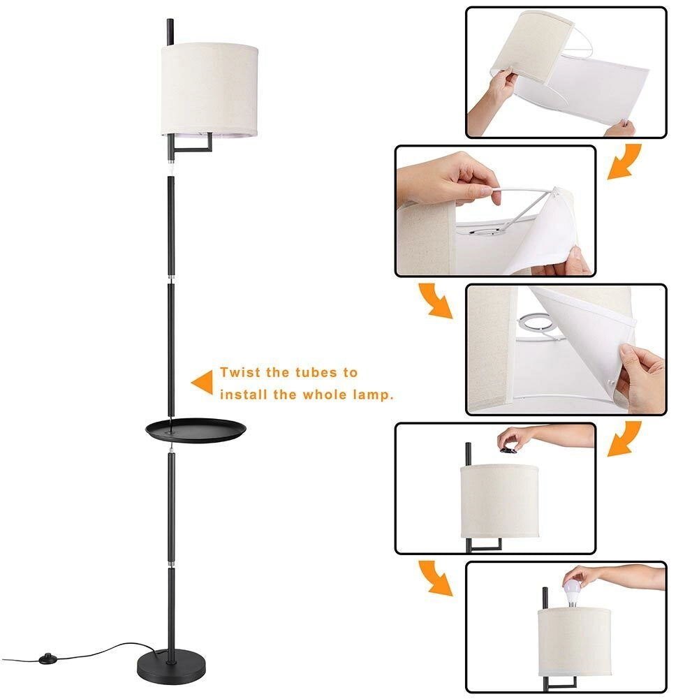 Lampada Piantana Terra Design Moderno Paralume E27 Tessuto con Tavolino Nero