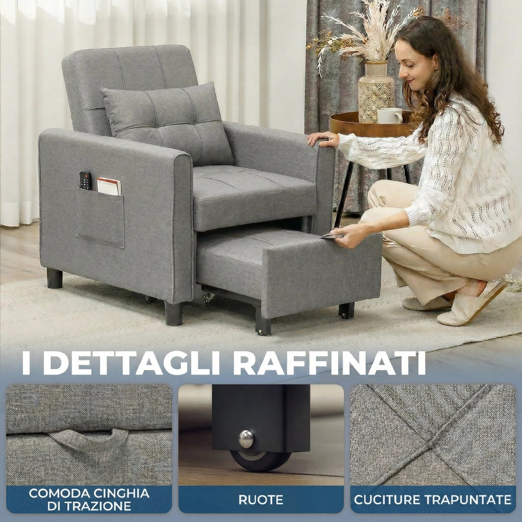 Divano Letto Pieghevole con Schienale Regolabile ¨C zephmum ¨C Grigio