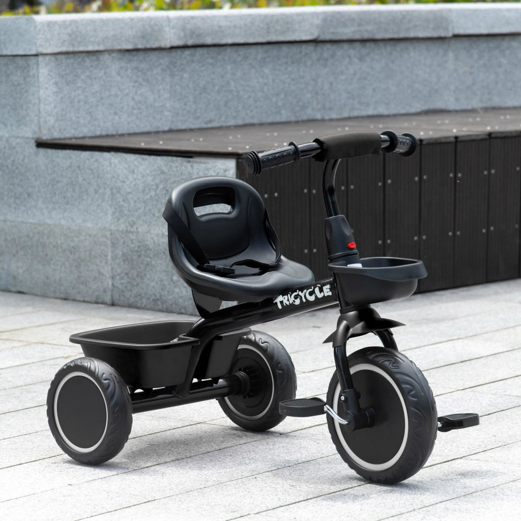 Triciclo per Bambini Regolabile con Cestini e Cintura di Sicurezza ¨C Zephmum ¨C 2-5 Anni Nero