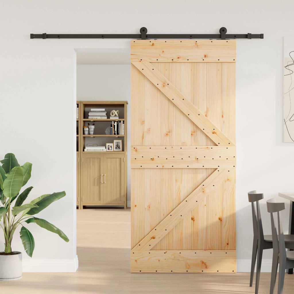 Porta scorrevole NARVIK Naturale e Nero 90 x 210 cm (213,5 cm)