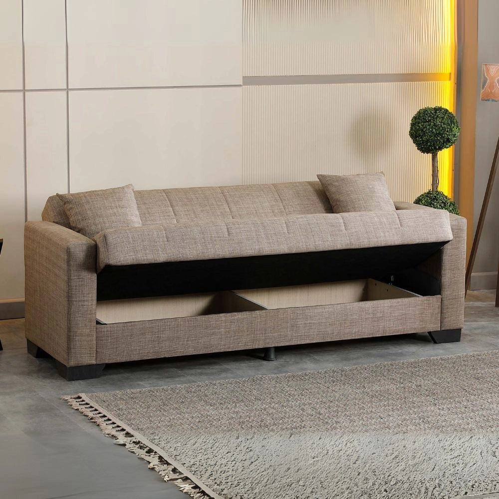 Divano letto Moon con contenitore colore Camel 213x81x83H