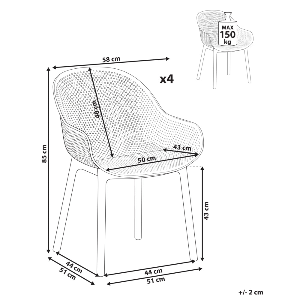 Set di 4 sedie da giardino in plastica verde oliva per interni ed esterni con braccioli, stile moderno e minimalista