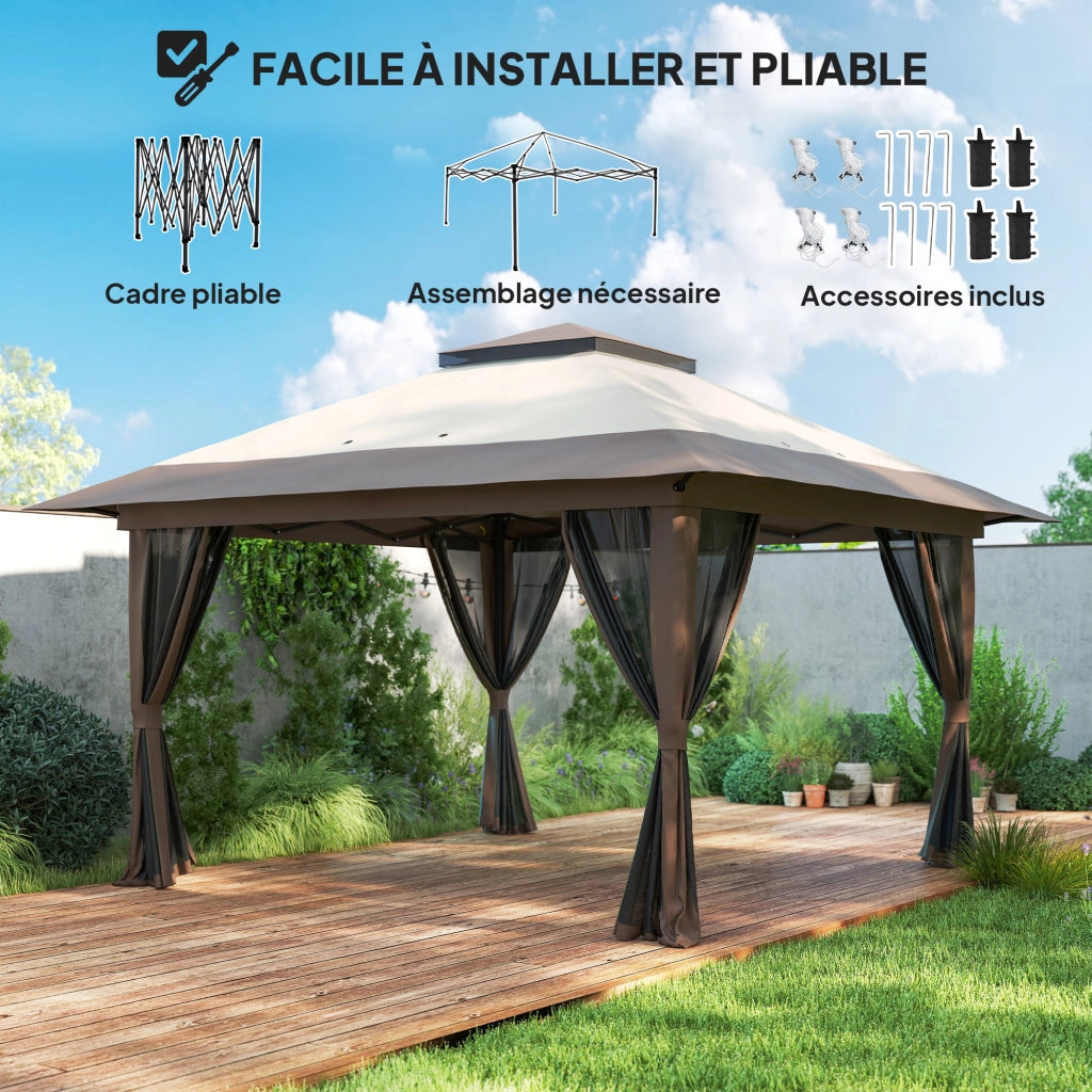 Tonnelle da giardino pieghevole ¨C zephmum ¨C beige 4x4 m con 4 zanzariere