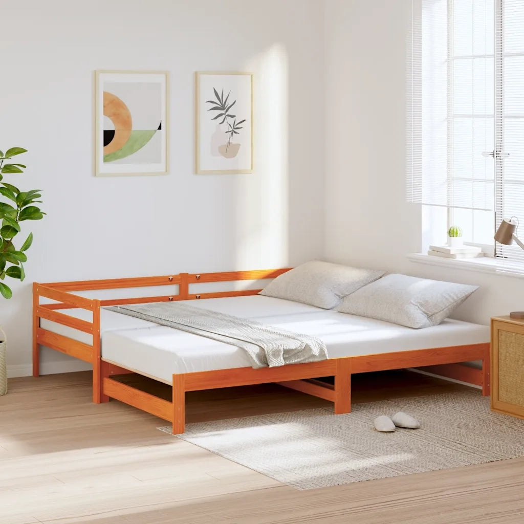 Divano con Letto Estraibile-Sofa Letto-Daybed Marrone Cera 90x200cm Massello Pino 420746