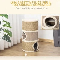 Casetta per Gatti Tiragraffi a Torre 3 Nicchie Corda in Sisal Alga Marina